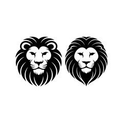 Lion head vector logo, Wild roaring lion king head tattoo set, Front and side view predator face, minimal lions heads icon black and white ink sketch silhouettes design, Eps, Ai, Svg format