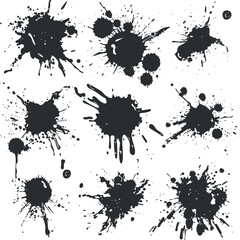 Collection of black ink splashes and paint splatters for artistic and design purposes.