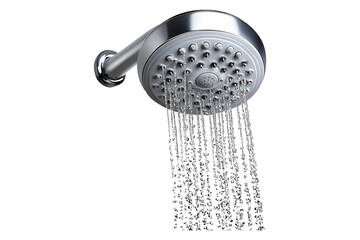 Shower head with running water isolated on transparent background
