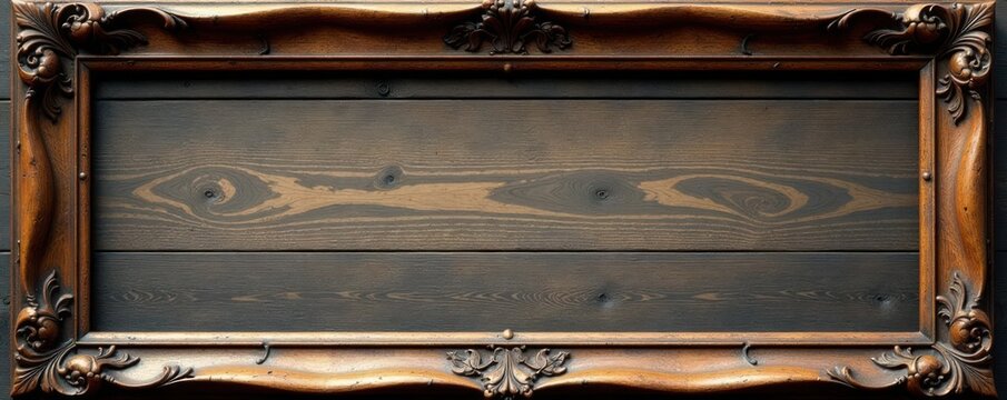 Antique wooden frame with intricate carvings of leaves and vines, nostalgic feel , organic design