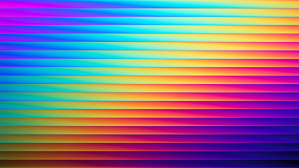 Neon ribbed fractal glass texture with vibrant rainbow gradients and bright smooth fluted horizontal lines. Bold dynamic design blending futuristic radiant colors for modern visual art project. Vector