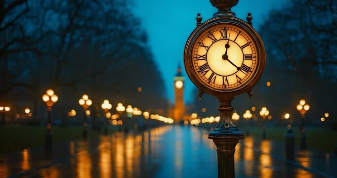Vintage city clock nighttime