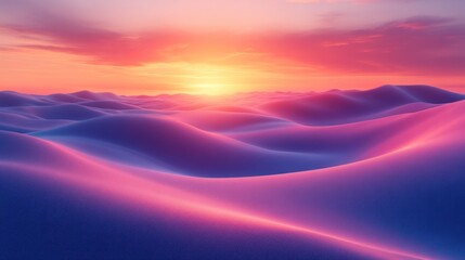 Sunset Over Serene Sand Dunes A Mesmerizing Blend of Pink and Purple Hues in a Desert Landscap