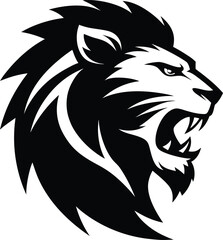 Fierce Roaring Lion Logo Monochrome Tribal Design.