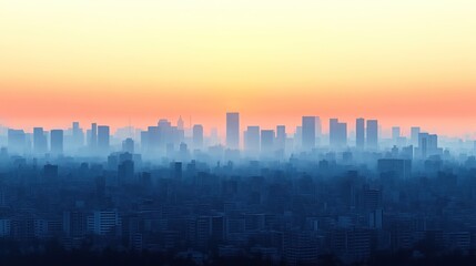 Fototapeta premium Sunset Over Urban Landscape A Stunning City Silhouette Against a Vibrant Sky