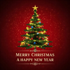 Merry Christmas tree with decorations and lights