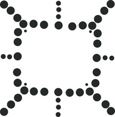 Dots and circles of different sizes form a frame with branches or rays.