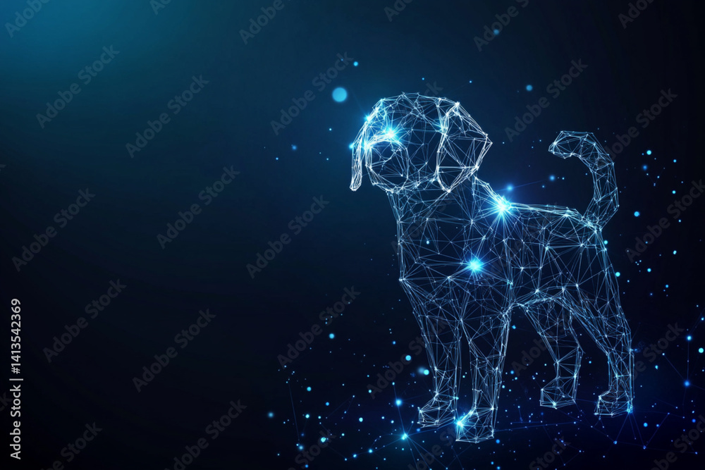 Wall mural dog sign abstract low poly wireframe style. abstract geometric background. wireframe light structure