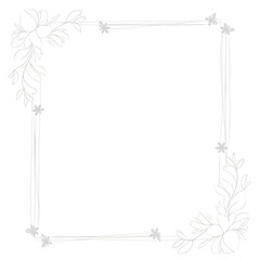 Obraz premium A black and white botanical frame design with floral and leafy silhouettes in the corners. Elegant, minimal style with branches, leaves, and wildflowers forming a rectangular frame. The top right and 