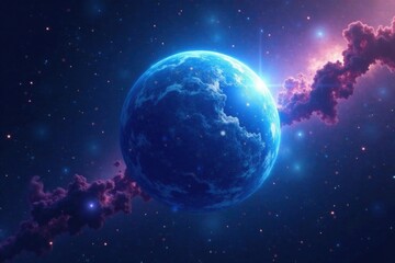 Obraz premium Ethereal blue gas giant orb suspended in starry void , nebula, cosmic, void