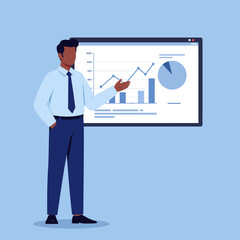 Fototapeta premium Flat Illustration Vector Presenting Business Data Charts for Presentation in Light Blue Setting