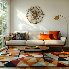 Mid-Century Modern Living Room with Atomic Age Influences and Geometric Elegance