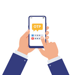 Flat Illustration Vector Entering OTP Code on Phone for Secure Verification