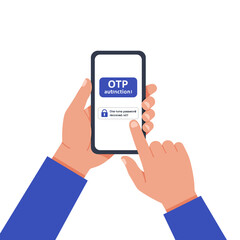 Flat Illustration Vector Using mobile phone for one time password authentication with finger