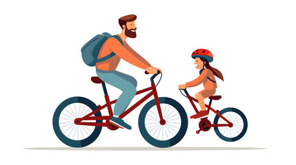 Obraz premium Father and Daughter Cycling Together - Family Outdoor Activity and Quality Time Concept