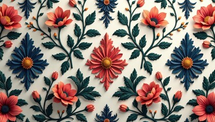 Intricate floral damask wallpaper in muted tones, wallpaper texture, cream