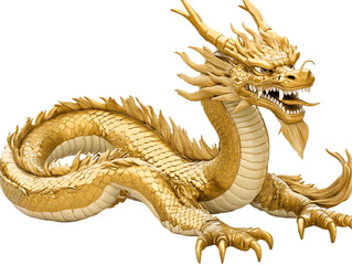Fototapeta premium Gold Dragon Illustration on Transparent Background Detailed Render