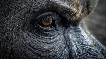 Gorilla Closeup Intense Eye Detail, Deep Wrinkles and Skin Texture, Emotional Wildlife Portrait, Endangered Primate Gaze, Jungle Habitat Focus