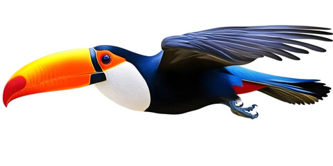 Naklejka premium Isolated Toucan Illustration in Flight Against a Transparent Background