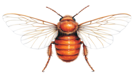 Realistic Illustration Of A Flying Bee With Transparent Wings Isolated On White Background