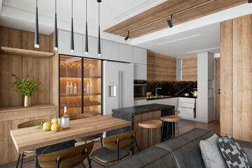 luxury home interior, modern living room 3d render