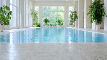 Luxury indoor swimming pool design serene blue water bright interior architecture
