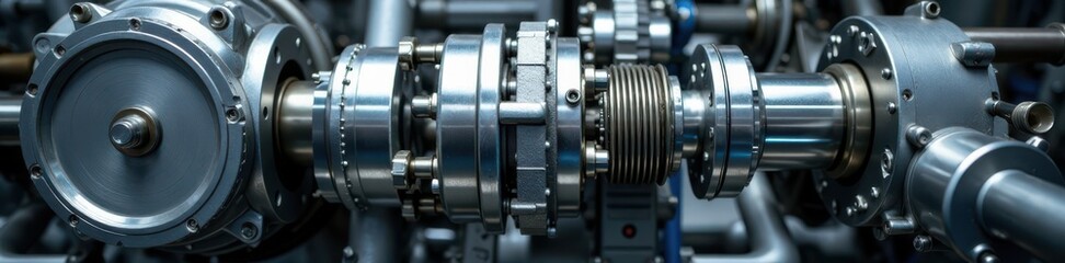 Fototapeta premium Silver machinery parts with intricate details, silver finish, mechanical components