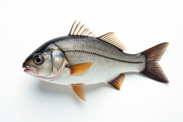 Fototapeta premium Single fish on white background, flat icon, white