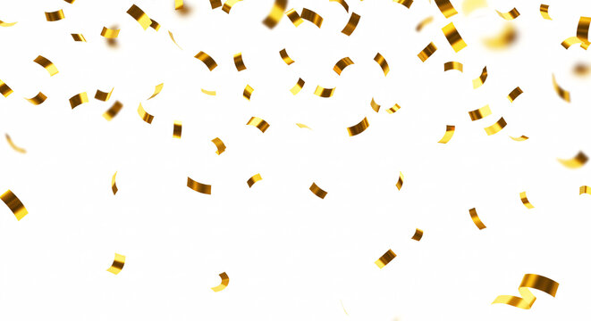 Celebration shower of confetti: Gold confetti elegantly falls from above, a symbolic depiction of celebration, joy, and triumph, suggesting a special event or a moment of triumph.