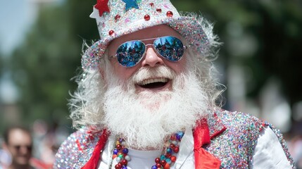 Joyful senior man in festive hat at celebratory event