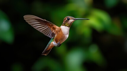 Fototapeta premium Graceful Hummingbird in Flight with Wings Outstretched Against Sky