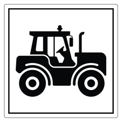 Black and White Silhouette of a Tractor on a White Background Icon Design