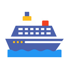 Obraz premium Cruise Ship Icon in Flat Style with Blue and Yellow Colors 