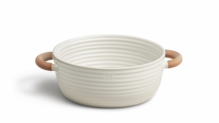 Photorealistic image of a ceramic baking ramekin set with handles on a white background