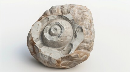 Photorealistic image of a blooming stone in spiral on a white background