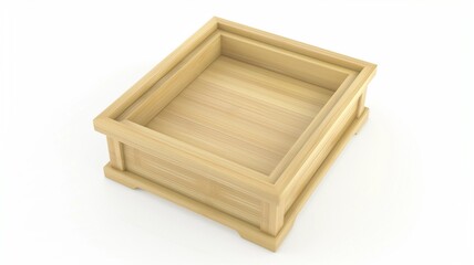 Photorealistic image of a bamboo photo frame with sturdy lid on a white background