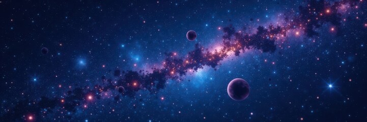 Naklejka premium Sparkling starry night sky with celestial bodies on dark canvas, space, stars