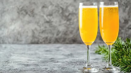 Two glasses of mimosa cocktail festive brunch drink sparkling orange beverage celebration