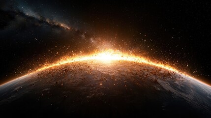 Sunrise planet hopeful cosmic horizon space exploration background