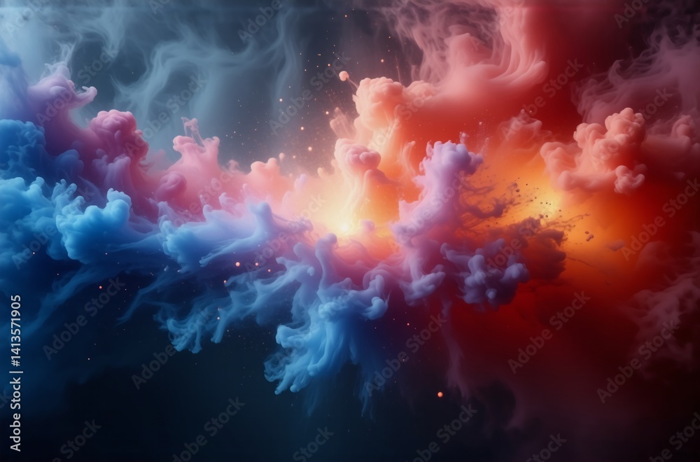 Aufkleber abstract swirling clouds of vibrant blue and red hues collide, creating a dynamic, luminous nebula-l