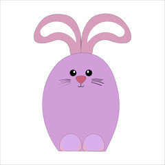 Purple bunny face. Oval rabbit figure. Cute vector animal. Cartoon pastel character.