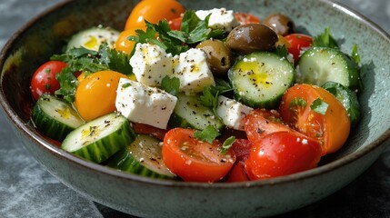 Mediterranean Diet Month - nutritious cuisine, balanced meals, fresh ingredients, healthy eating, dietary benefits, organic produce, heart health, wellness focus, culinary tradition, natural flavors.