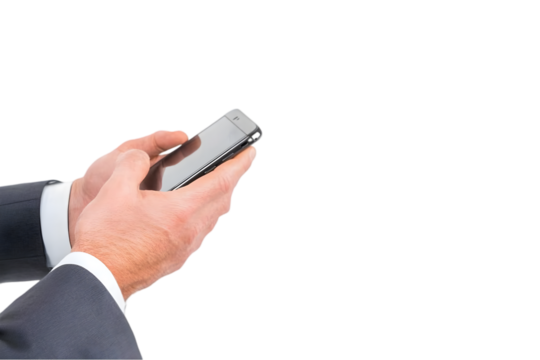 Business Man Holding Smartphone with Black Background Photo
