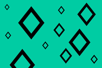 Black diamond shapes scattered on a vibrant turquoise background creating a modern abstract design