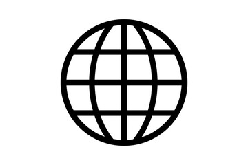 Symbol of the Earth displayed in a minimalistic design with grid lines representing continents and oceans