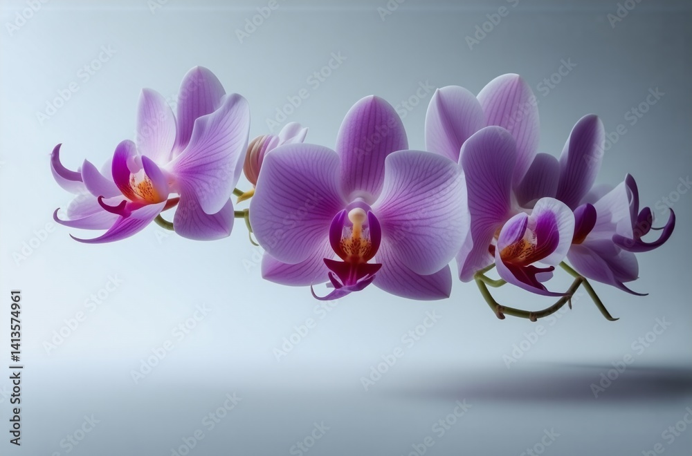 Aufkleber elegant pink orchids float against a soft, light gray background. their delicate petals and vibrant 