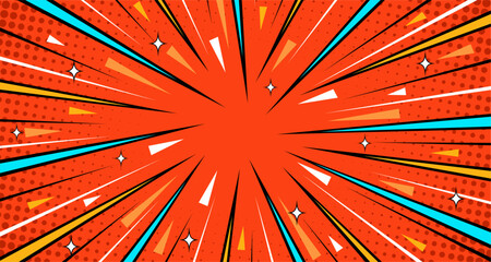 Anime style explosion background with bright comic burst effect © fika