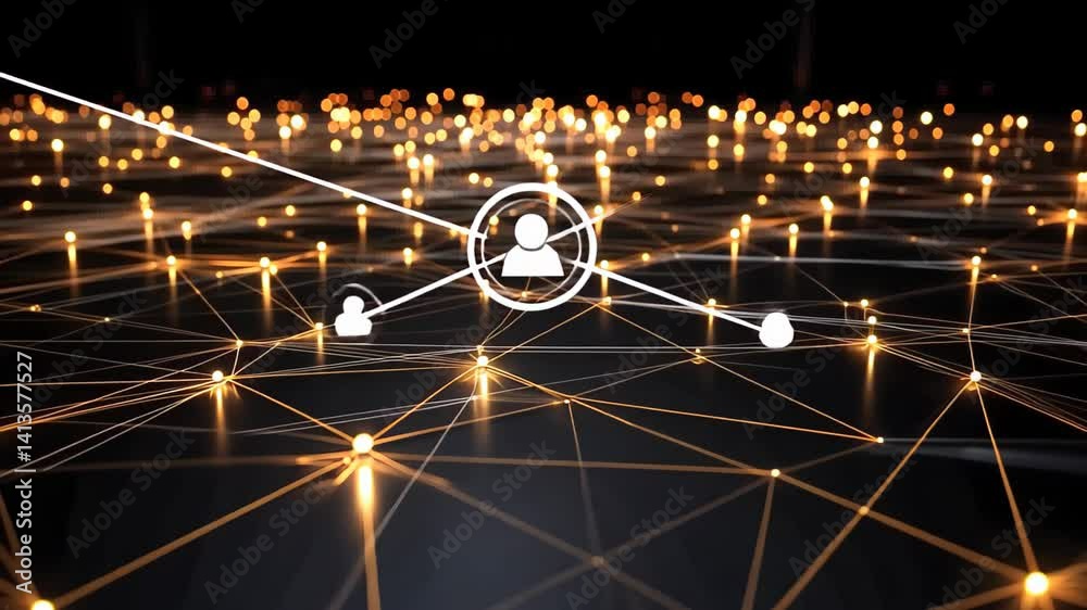 Poster exploring connections through glowing networks in a digital universe after dark generative ai