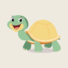 Happy cute turtle walking on land with big smile and playful cartoon style