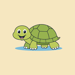 Happy cute turtle walking on land with big smile and playful cartoon style